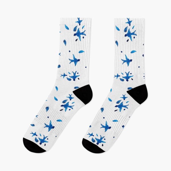 Item preview, Continuous pattern watercolor swallows minimalist blue designed and sold by ElizabethCoelho.