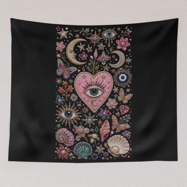 Item preview, Celestial Beaded Heart and Evil Eye Maximalist Collage designed and sold by Ioanna-Studio.