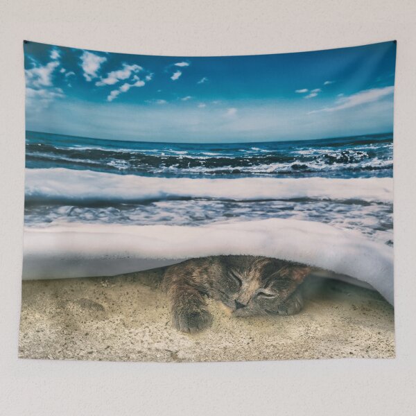 Item preview, Cat Sleeping Under an Ocean Wave — Surreal Cat Art designed and sold by Elianne Turennout.