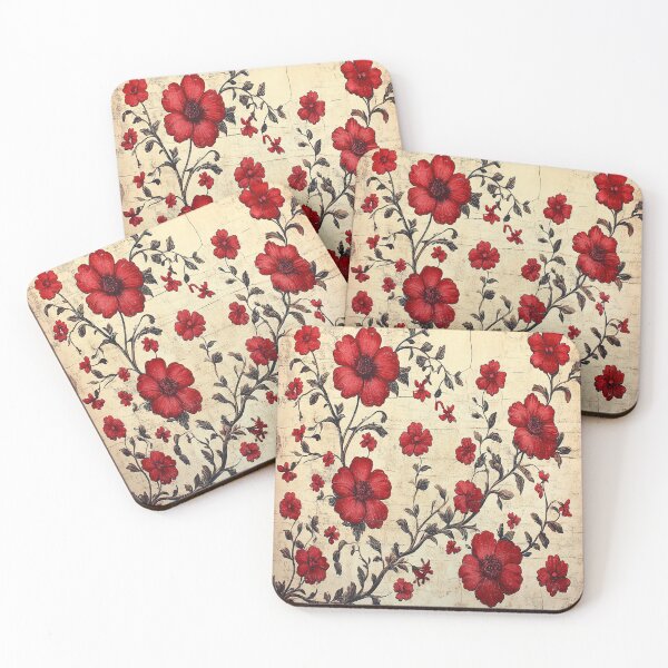Item preview, Vintage Crimson Floral: Rustic Red Botanical Vine on Weathered Cream designed and sold by LiveLearnCreate.