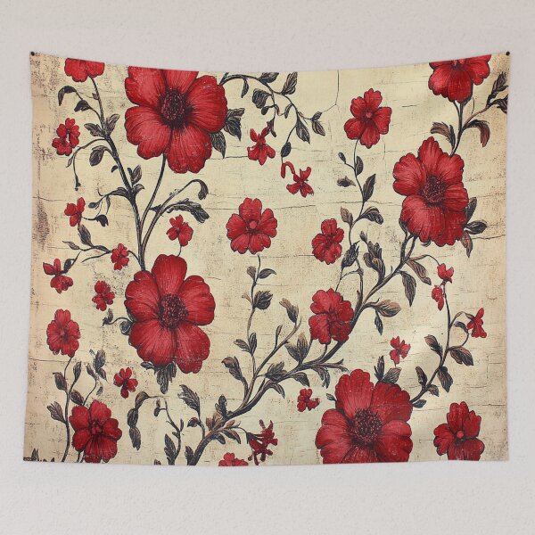 Item preview, Vintage Crimson Floral: Rustic Red Botanical Vine on Weathered Cream designed and sold by LiveLearnCreate.