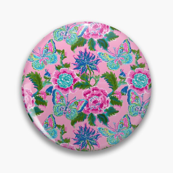 Item preview, Preppy flowers and butterflies in pink, green and turquoise designed and sold by SophieClimaArt.