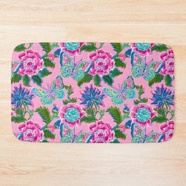 Item preview, Preppy flowers and butterflies in pink, green and turquoise designed and sold by SophieClimaArt.