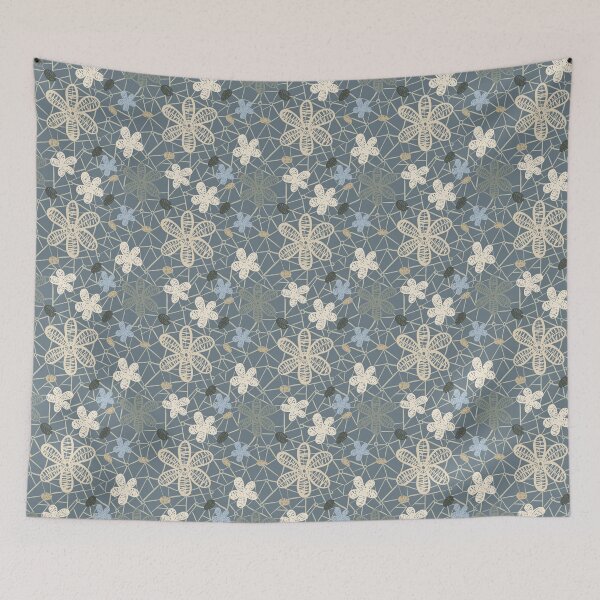 Item preview, Tossed Lace Flowers Denim and Cream designed and sold by Dally-Dabble.