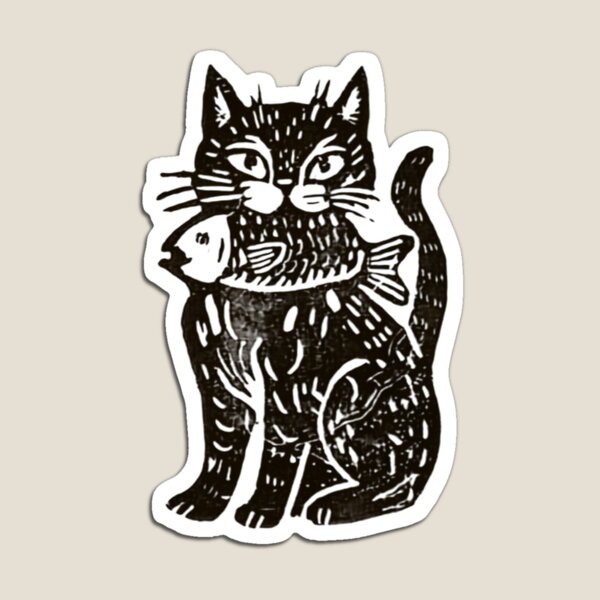 Item preview, Cute Cat with fish in his mouth l Cat Print l Cat lover designed and sold by olivialeestudio.