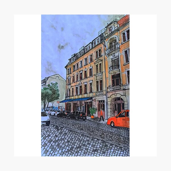 Item preview, Louisenstrasse Dresden Neustadt – Ink & Watercolor Street Scene designed and sold by UMA Urban Sketch.