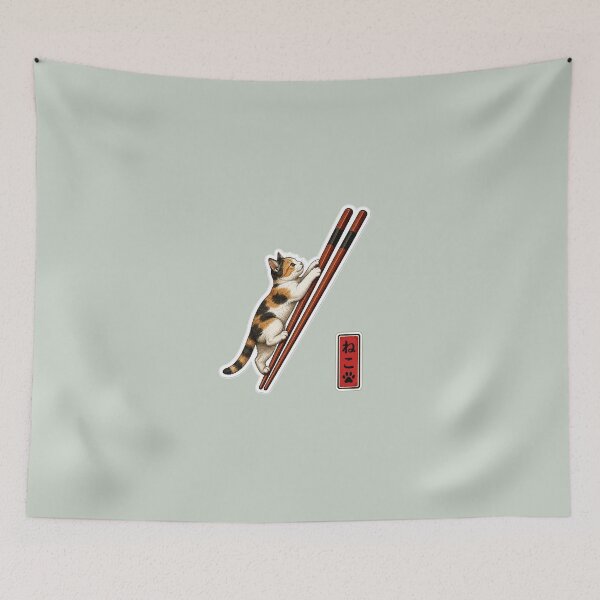 Item preview, Calico Cat Climbing Chopsticks — Funny Japanese Cat Sticker designed and sold by Aguri-tei.