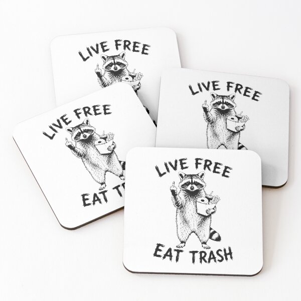 Item preview, Live Free Eat Trash Raccoon Ironic Meme Funny Black Print Graphic designed and sold by ShirtRemarks.