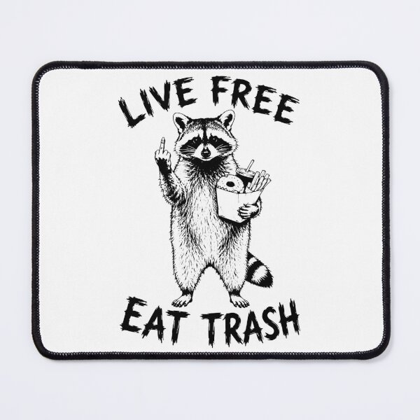 Item preview, Live Free Eat Trash Raccoon Ironic Meme Funny Black Print Graphic designed and sold by ShirtRemarks.