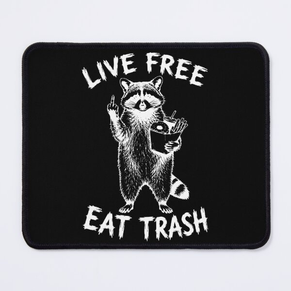 Item preview, Live Free Eat Trash Raccoon Ironic Meme Funny White Print Graphic designed and sold by ShirtRemarks.