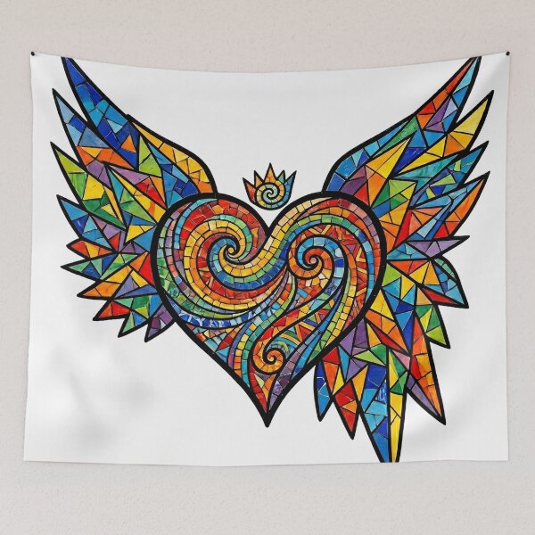 Item preview, Soaring Pride: Fierce Rainbow Mosaic Winged Heart designed and sold by RefiniCoPOD.
