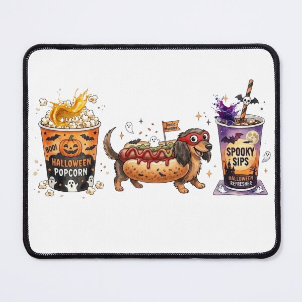 Item preview, Cute Halloween Dachshund Hot Dog Watercolor Illustration – Spooky Popcorn and Soda Fast Food Combo designed and sold by VibranPalette.