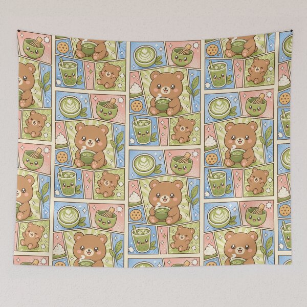Item preview, Kawaii Bear Matcha Tea Pop Panels designed and sold by Gift Phrase Studio.