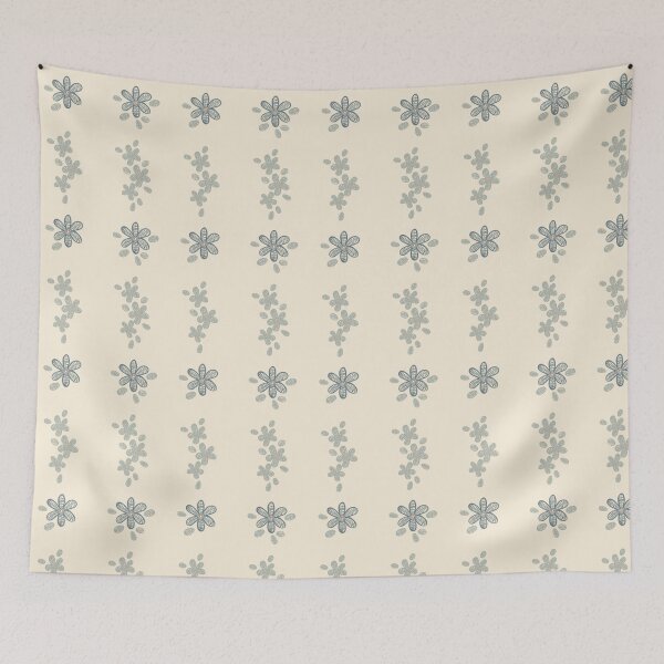 Item preview, Lace Flowers Stripe Denim Cream Sage designed and sold by Dally-Dabble.