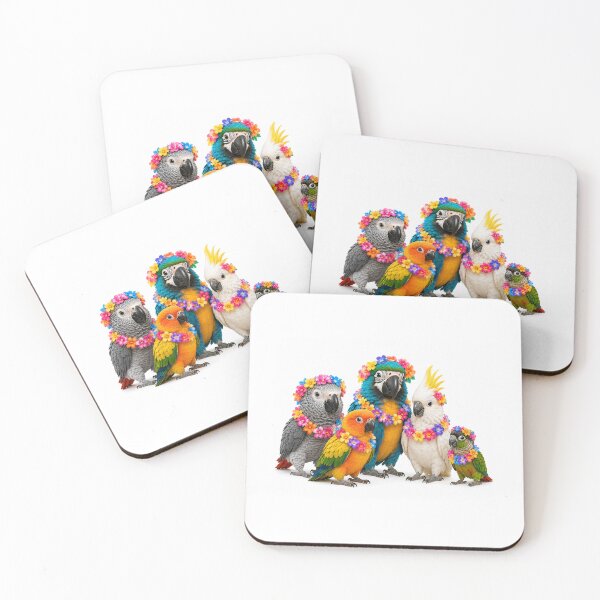Item preview, Kawaii Baby Parrots Wearing Hawaiian Flower Leis designed and sold by Makanahele.
