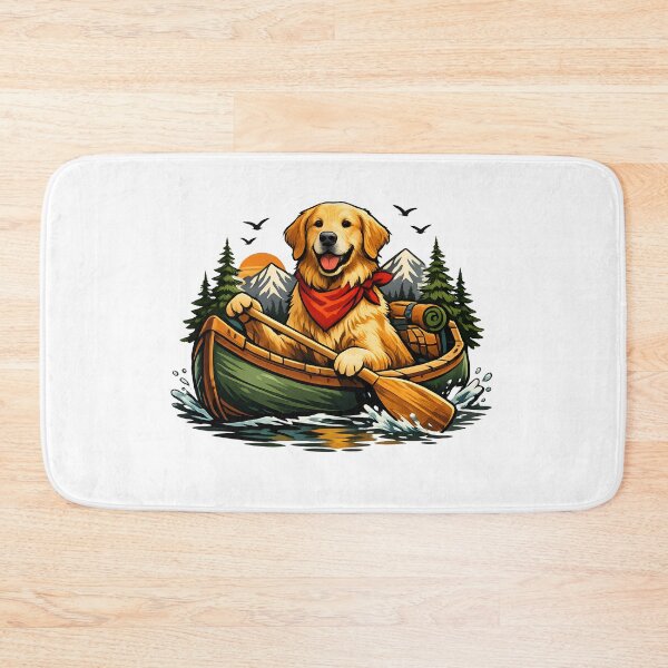 Artikelvorschau, Golden Retriever Kanu Abenteuer Premium Natur Illustration entworfen und verkauft von builtforyou.