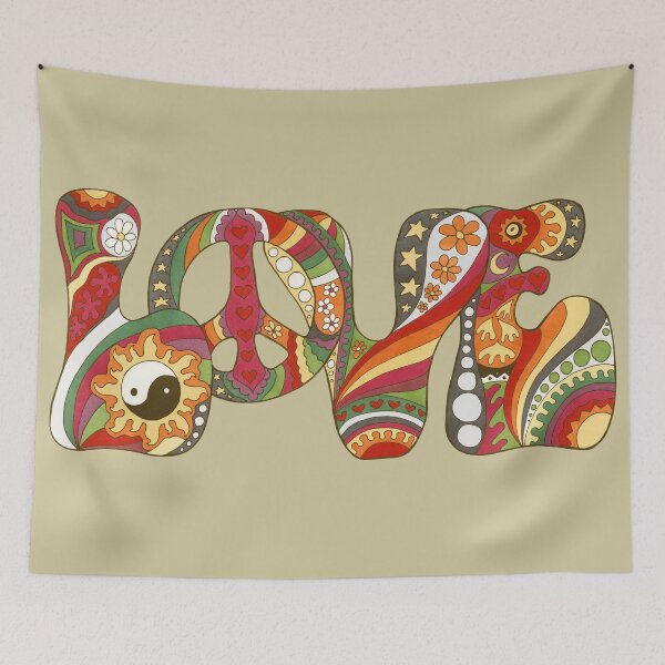 Item preview, Vintage Psychedelic Love Art Taupe– Retro Hippie Rainbow Groovy Peace Design designed and sold by Kellie Espie Art.