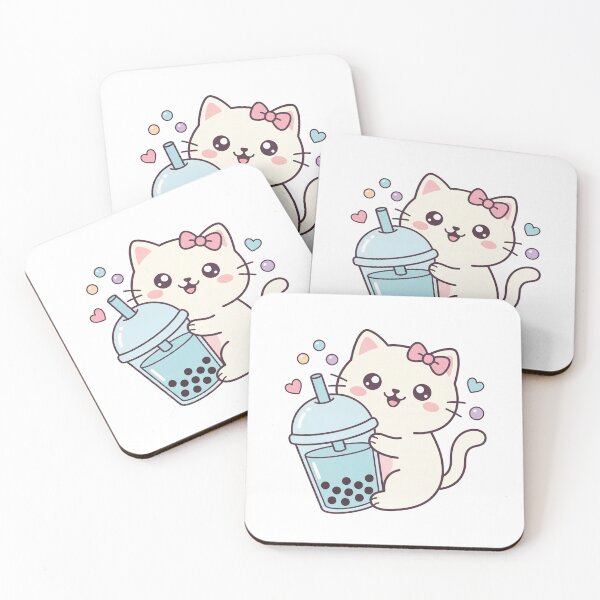 Item preview, Cute Kawaii White Cat Drinking Bubble Boba Tea designed and sold by MoonlitDoodles1.