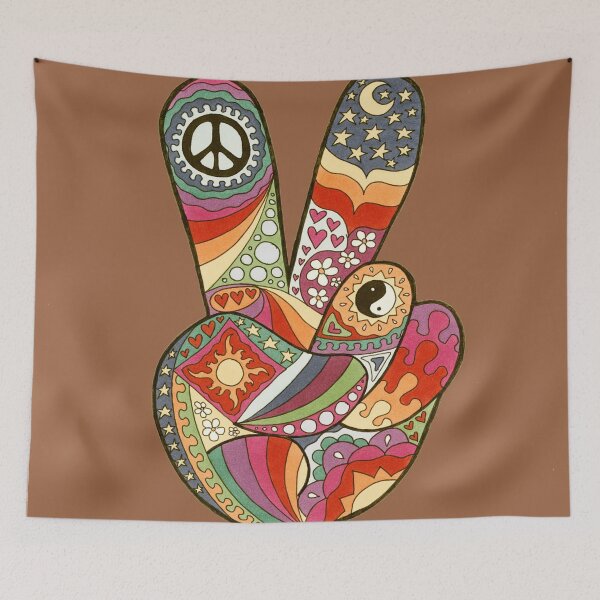 Item preview, Vintage Psychedelic Peace Out Art Brown– Retro Hippie Rainbow Groovy Peace Design designed and sold by Kellie Espie Art.