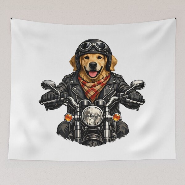 Item preview, Vintage Golden Retriever Biker Motorcycle Illustration designed and sold by builtforyou.