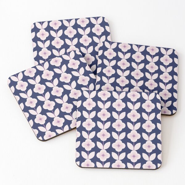 Item preview, Dark Blue and Purple Star Flowers Vintage Style Pattern designed and sold by winterpumpkin.