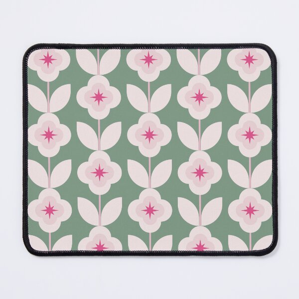 Item preview, Green and Pink Star Flowers Vintage Style Pattern designed and sold by winterpumpkin.