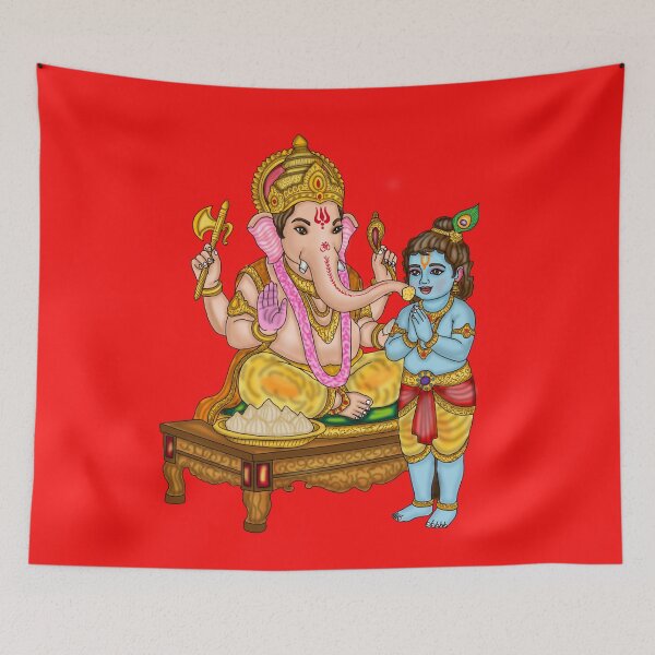 Item preview, Ganesha and Krishna Artwork | Divine Hindu Gods Digital Painting Illustration Description designed and sold by Harshit_Digital_Arts.