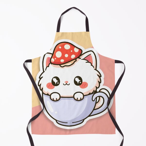 Item preview, Fluffy Kawaii Cat in Teacup with Mushroom Hat Sticker designed and sold by Mirage-Ink.