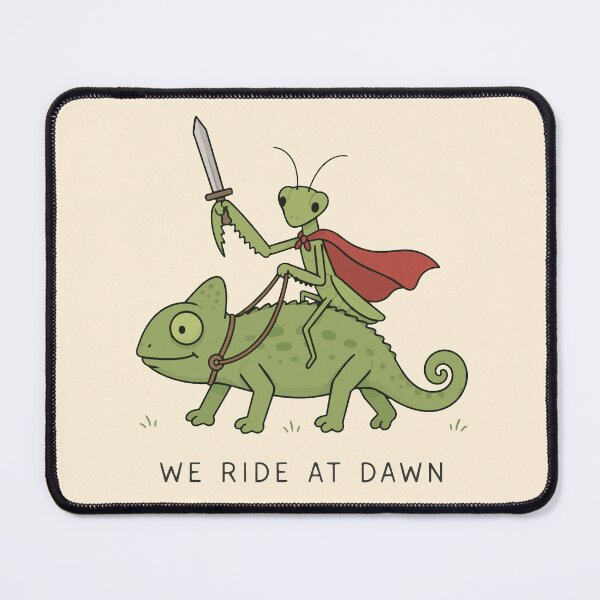Item preview, "We Ride at Dawn" Praying Mantis Riding a Chameleon Cute Fantasy Design designed and sold by pixiedustpaint.