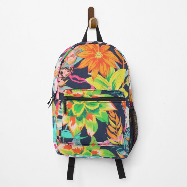 Item preview, Neon Tropic Bloom: Electric Floral Botanical Pattern on Navy designed and sold by LiveLearnCreate.