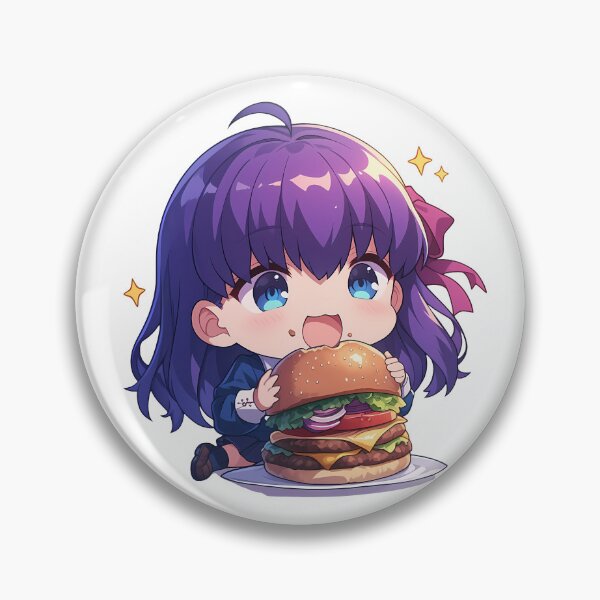 Item preview, Sakura Matou Fate Stay Night Chibi Burger Smile designed and sold by earlobejerk.