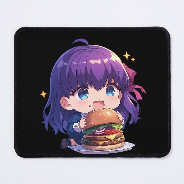 Item preview, Sakura Matou Fate Stay Night Chibi Burger Smile designed and sold by earlobejerk.
