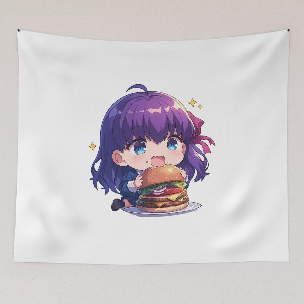 Item preview, Sakura Matou Fate Stay Night Chibi Burger Smile designed and sold by earlobejerk.