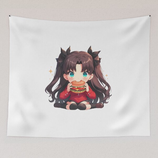 Item preview, Rin Tohsaka Fate Stay Night Anime Girl Kawaii Chibi Burger Sparkling Joy designed and sold by earlobejerk.