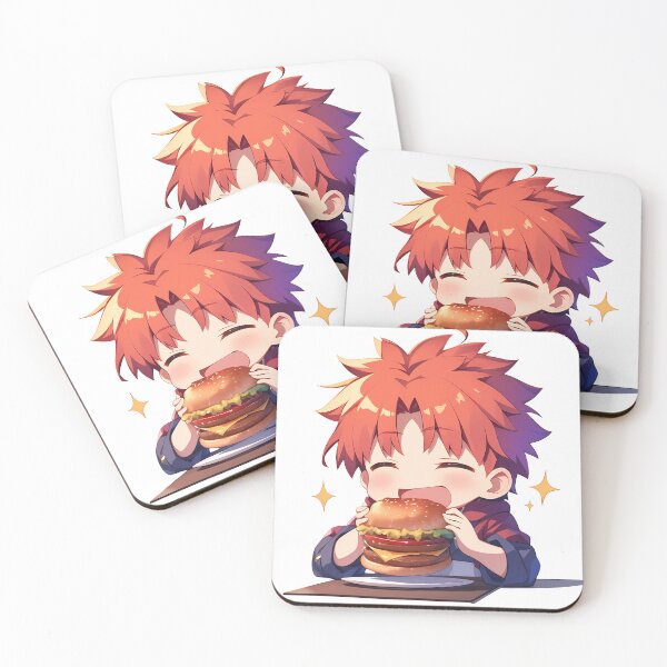 Item preview, Shirou Emiya Fate Stay Night Anime Kawaii Chibi Burger Red Hero Cheerful designed and sold by earlobejerk.