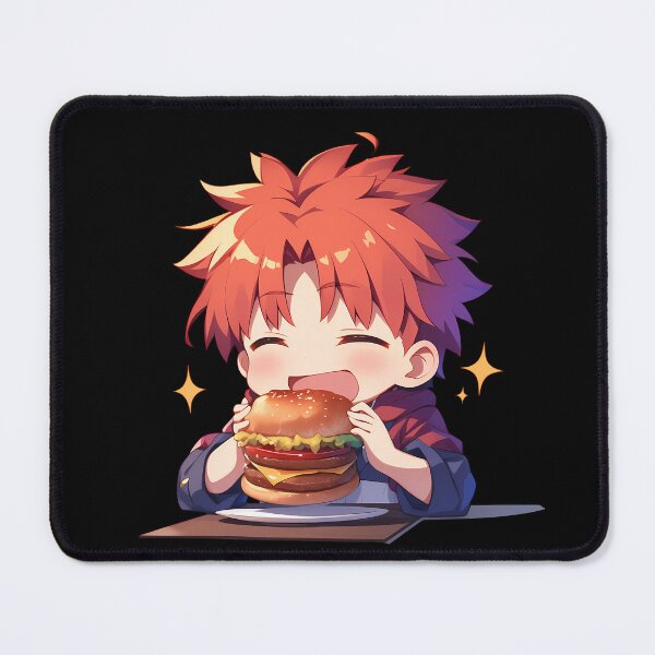 Item preview, Shirou Emiya Fate Stay Night Anime Kawaii Chibi Burger Red Hero Cheerful designed and sold by earlobejerk.