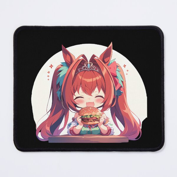 Artikelvorschau, Daiwa Scarlet Uma Musume Pretty Derby Chibi Kawaii Burger Fröhliches Anime-Mädchen entworfen und verkauft von earlobejerk.