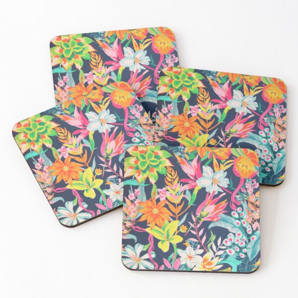 Item preview, Neon Tropic Bloom: Electric Floral Botanical Pattern on Navy designed and sold by LiveLearnCreate.