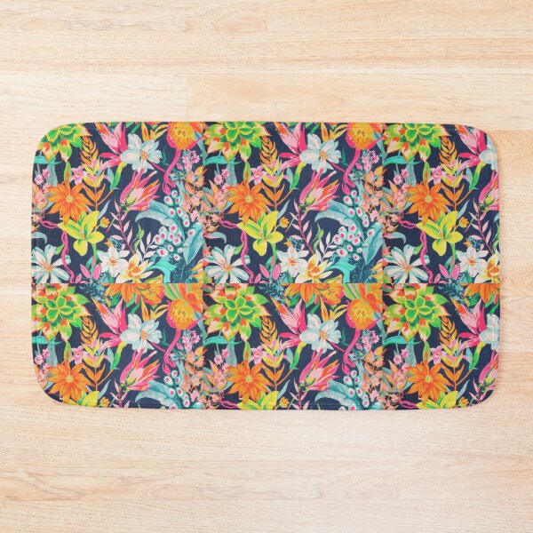 Item preview, Neon Tropic Bloom: Electric Floral Botanical Pattern on Navy designed and sold by LiveLearnCreate.
