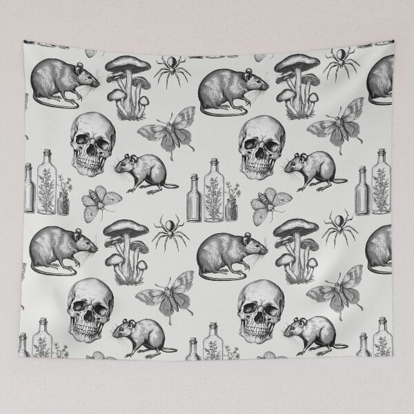 Item preview, Rats and Skull Light Gothic Pattern for Summerween and Halloween - Grey designed and sold by CanisArtStudio.