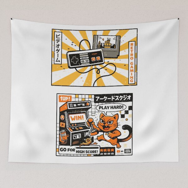 Item preview, Dúo de pósteres con puntuaciones altas de gatos y videojuegos retro designed and sold by Matinez Pink.