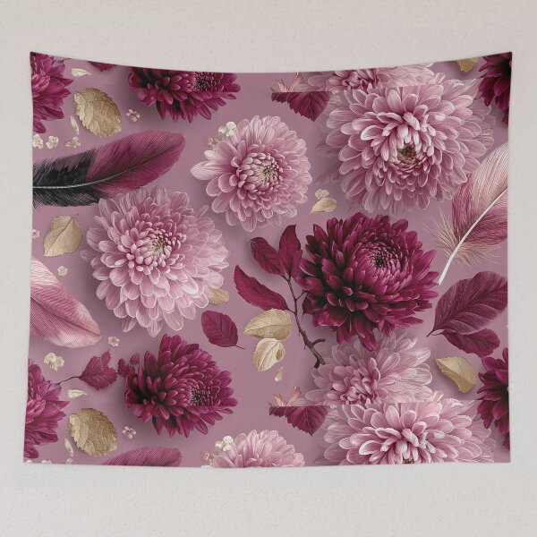 Item preview, Elegant Mauve Chrysanthemum and Feather Pattern designed and sold by colorful-white.