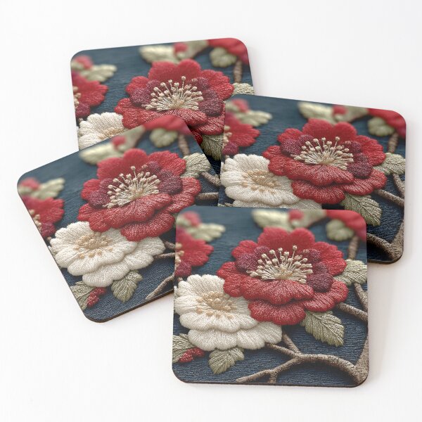 Item preview, Traditional Red and White Embroidered Floral Art designed and sold by colorful-white.