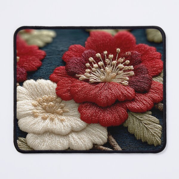 Item preview, Traditional Red and White Embroidered Floral Art designed and sold by colorful-white.