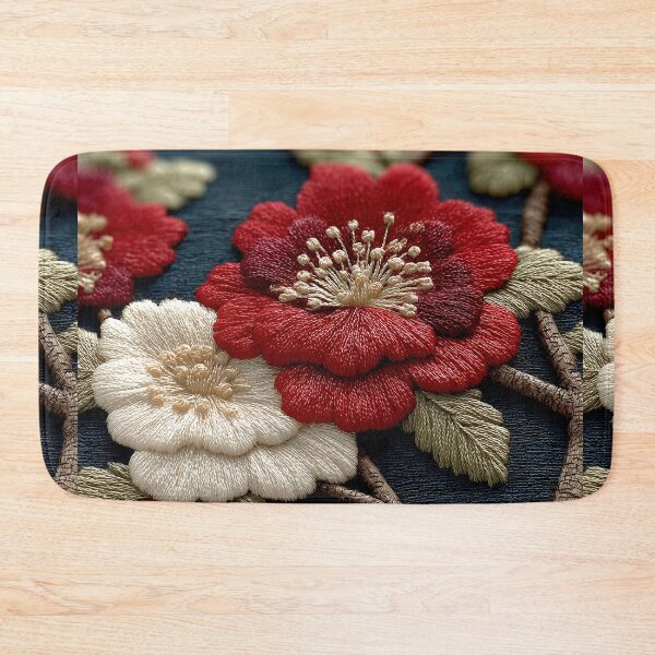 Item preview, Traditional Red and White Embroidered Floral Art designed and sold by colorful-white.