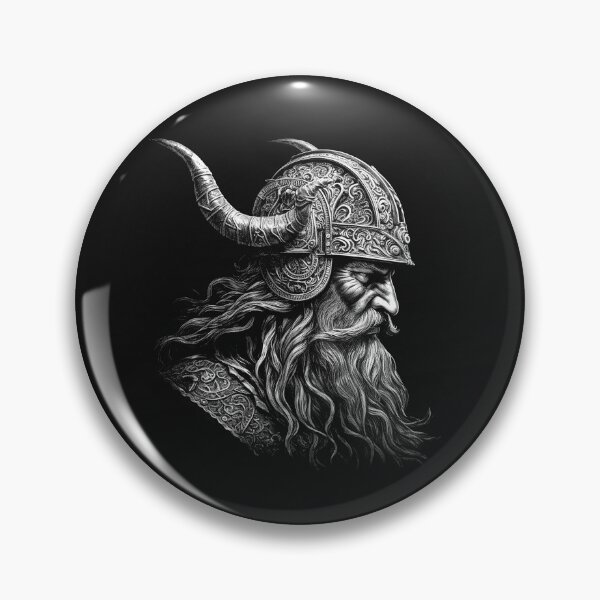 Item preview, Black and White Viking Warrior with Horned Helmet designed and sold by inkoutninja.