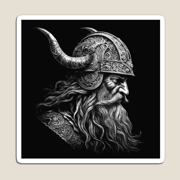 Item preview, Black and White Viking Warrior with Horned Helmet designed and sold by inkoutninja.