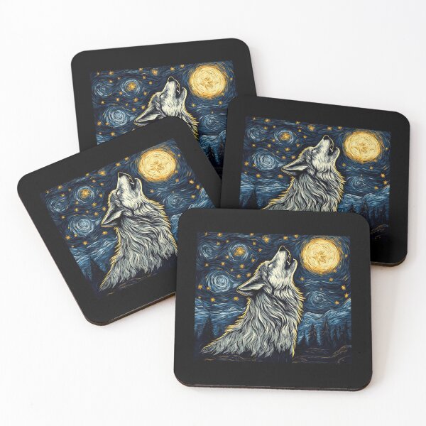 Item preview, Wolf Starry Night Howling Moon Funny Van Gogh Graphic  designed and sold by Littermin.