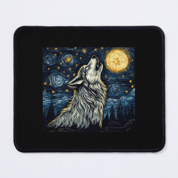 Item preview, Wolf Starry Night Howling Moon Funny Van Gogh Graphic designed and sold by Littermin.