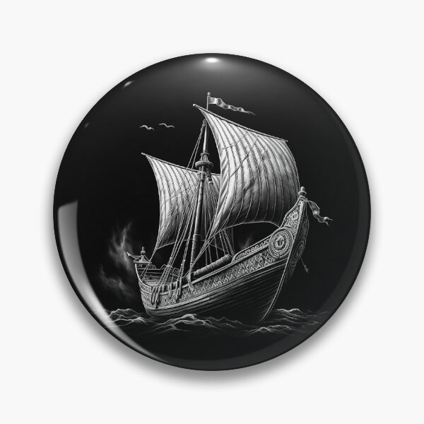 Item preview, Black and White Viking Longship on Dark Seas designed and sold by inkoutninja.